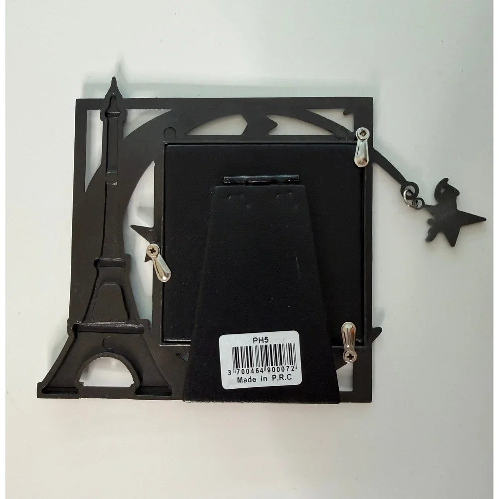 Paris Eiffel Tower Picture Frame Metal 3x3 Blue Glitter Star Souvenir Decor